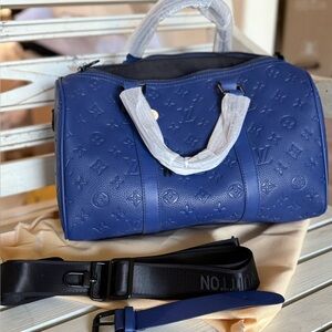 Navy Embossed Bag with Black Strap M141